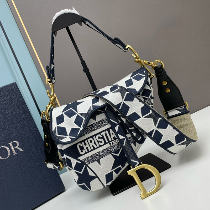 Christian Dior Saddle Bag Etoile Motif Canvas Blue/White