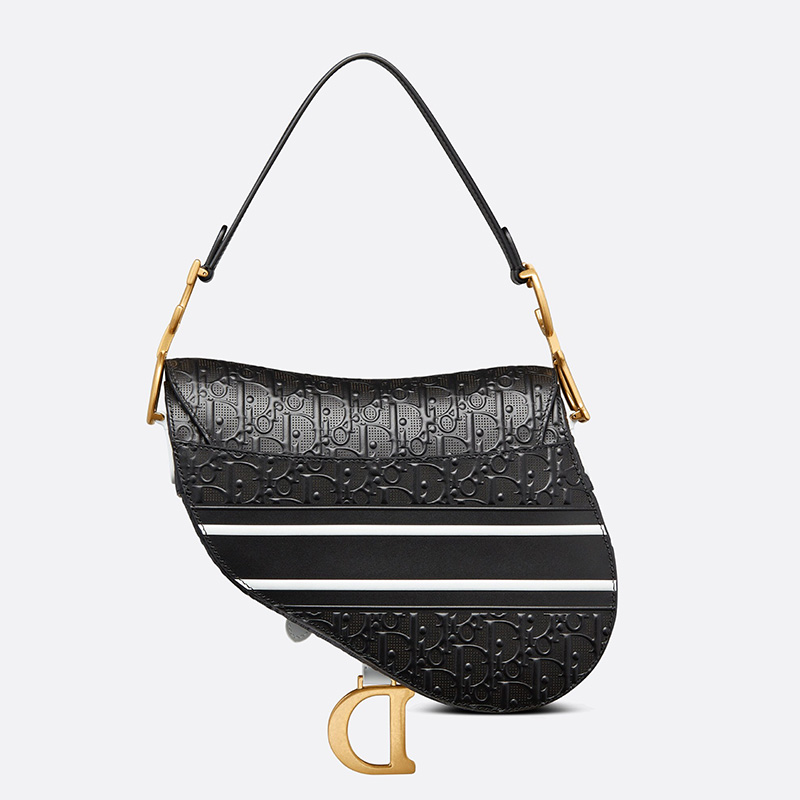 Christian Dior Saddle Bag Oblique Embossed Calfskin Black/White