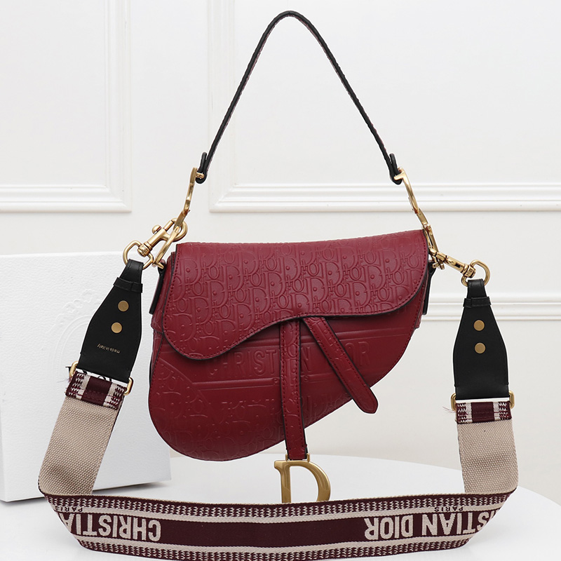 Christian Dior Saddle Bag Oblique Embossed Calfskin Red
