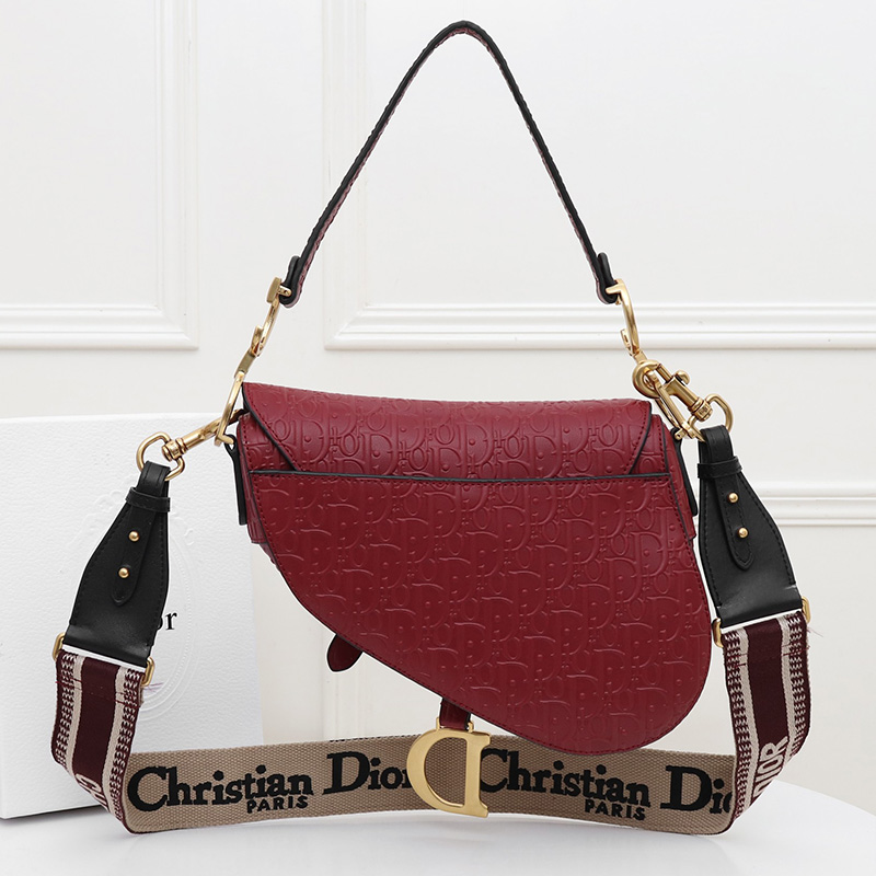 Christian Dior Saddle Bag Oblique Embossed Calfskin Red