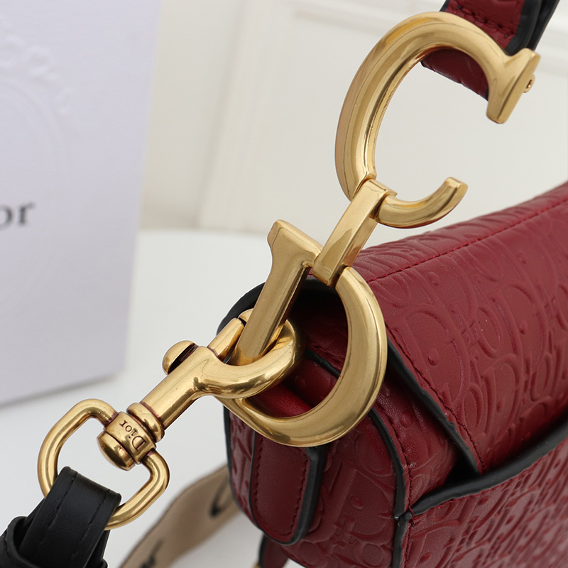 Christian Dior Saddle Bag Oblique Embossed Calfskin Red