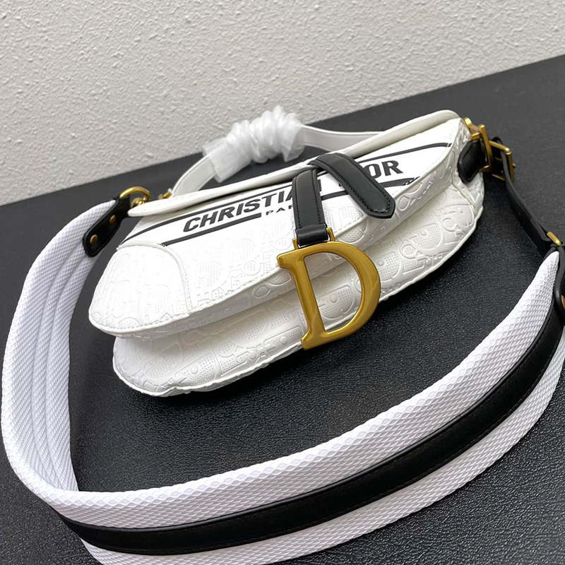 Christian Dior Saddle Bag Oblique Embossed Calfskin White/Black