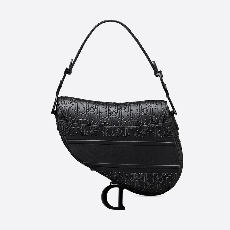 Christian Dior Saddle Bag Ultramatte Oblique Embossed Calfskin Black