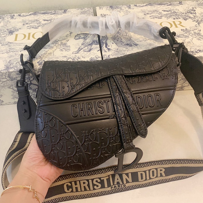 Christian Dior Saddle Bag Ultramatte Oblique Embossed Calfskin Black