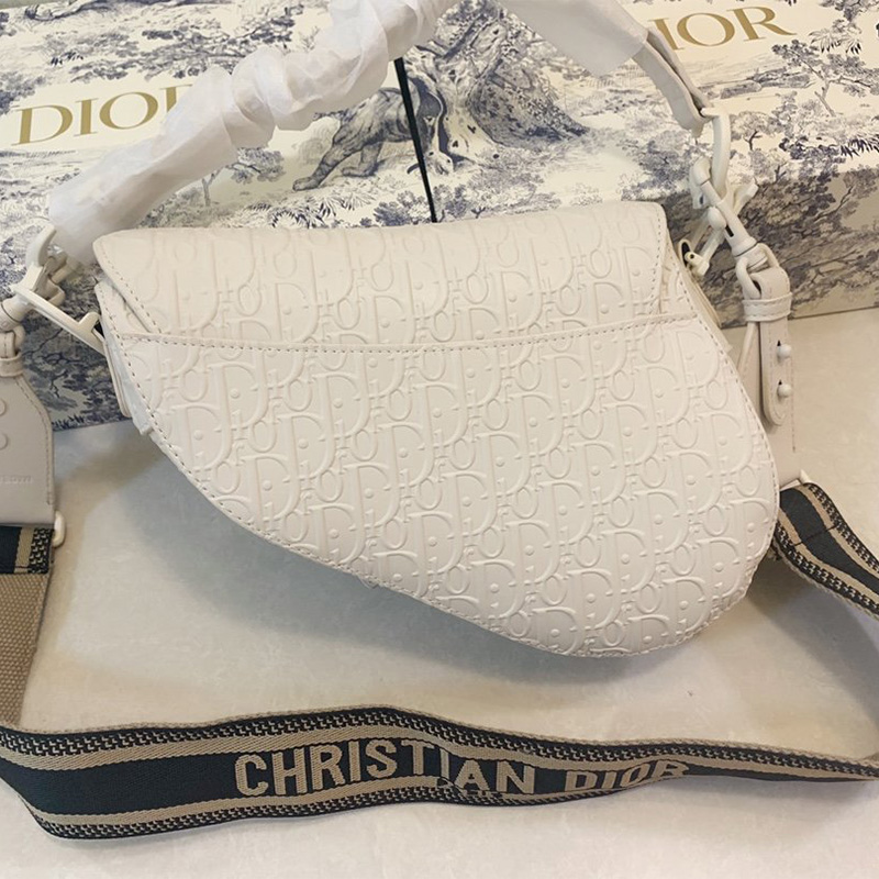 Christian Dior Saddle Bag Ultramatte Oblique Embossed Calfskin White