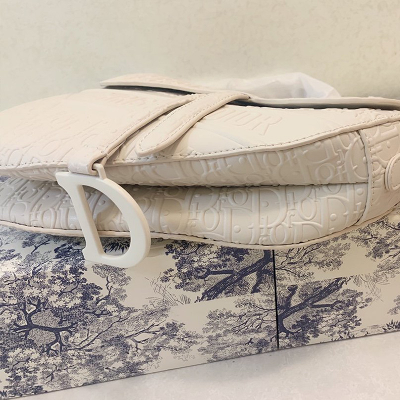 Christian Dior Saddle Bag Ultramatte Oblique Embossed Calfskin White