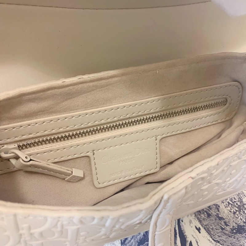 Christian Dior Saddle Bag Ultramatte Oblique Embossed Calfskin White