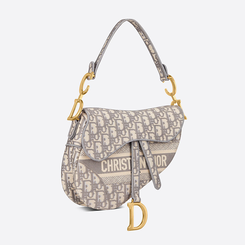 Christian Dior Saddle Bag Oblique Motif Canvas Grey