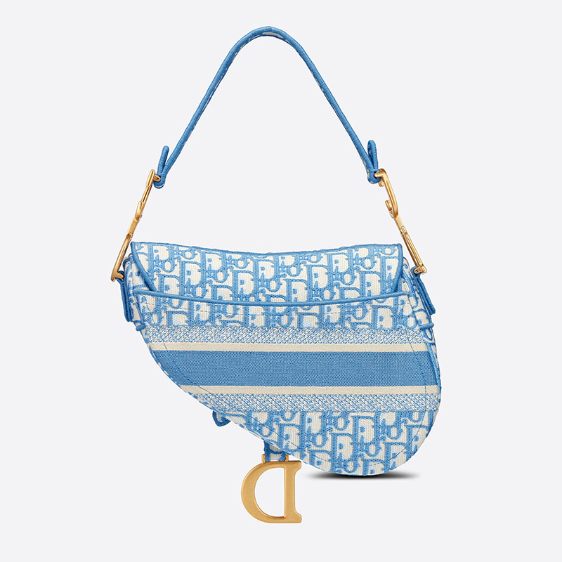 Christian Dior Saddle Bag Oblique Motif Canvas Light Blue