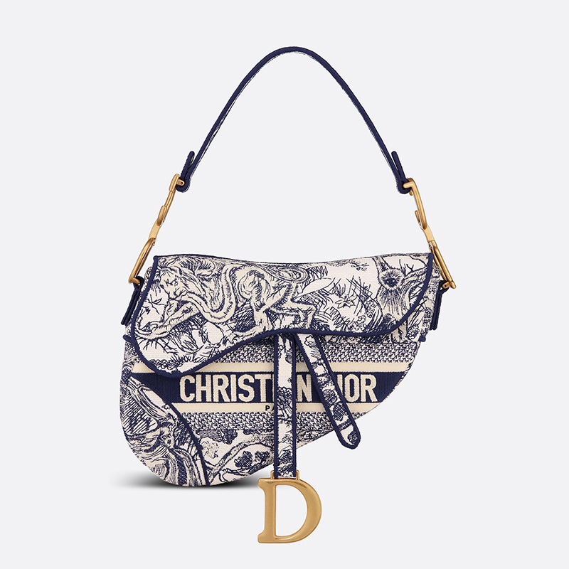 Christian Dior Saddle Bag Toile de Jouy Motif Canvas Blue