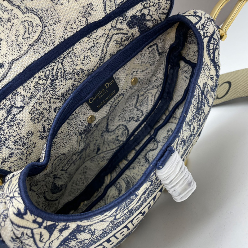 Christian Dior Saddle Bag Toile de Jouy Motif Canvas Blue