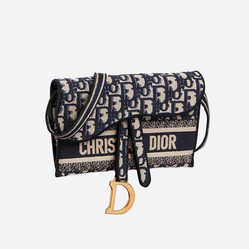 Christian Dior Saddle Slim Pouch Oblique Motif Canvas Blue