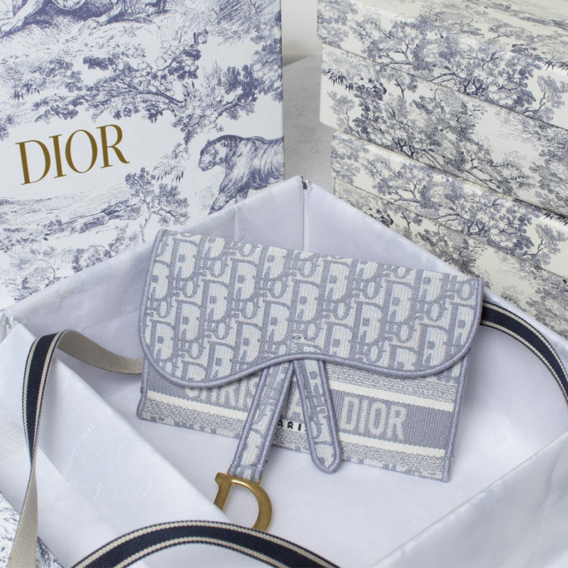 Christian Dior Saddle Slim Pouch Oblique Motif Canvas White