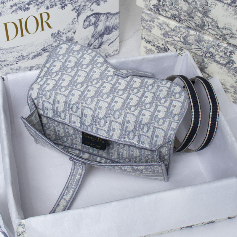 Christian Dior Saddle Slim Pouch Oblique Motif Canvas White