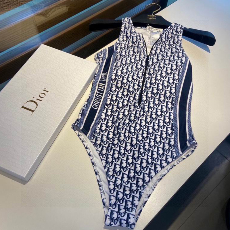 Christian Dior Sleeveless Bodysuit Women Oblique Jacquard Lycra Blue