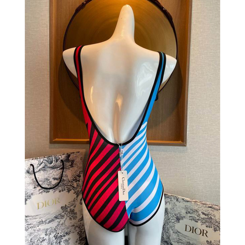 Christian Dior Swimsuit Women D-Jungle Pop Print Lycra Blue/Red