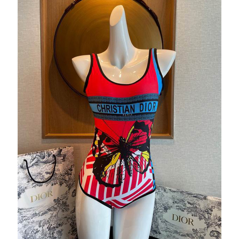 Christian Dior Swimsuit Women D-Jungle Pop Print Lycra Red/Blue