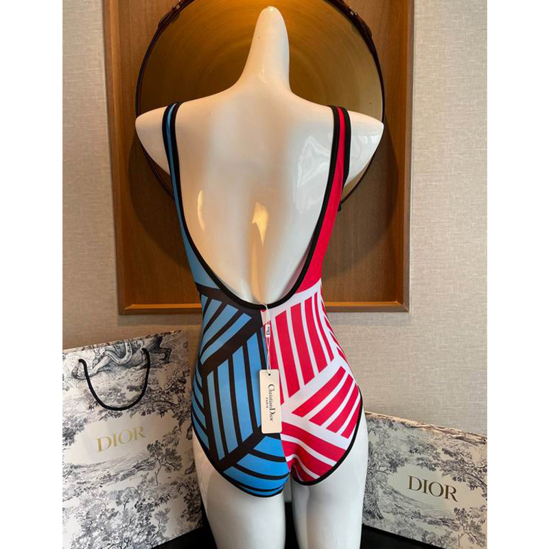 Christian Dior Swimsuit Women D-Jungle Pop Print Lycra Red/Blue