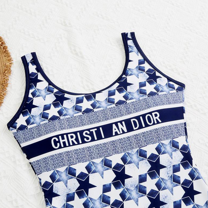 Christian Dior Swimsuit Women Etoile Print Lycra Blue