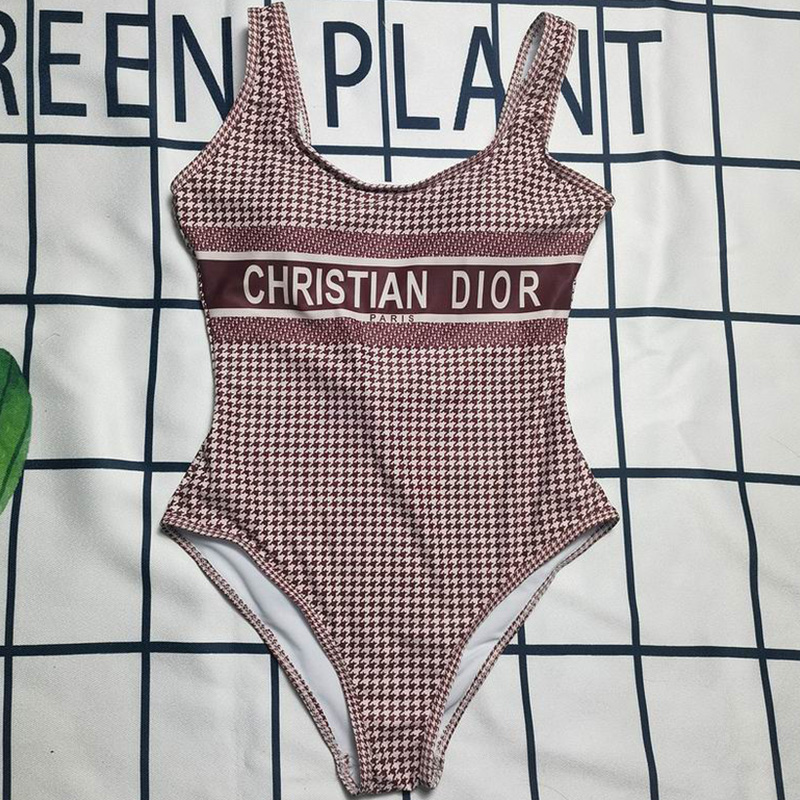 Christian Dior Swimsuit Women Houndstooth Lycra Burgundy
