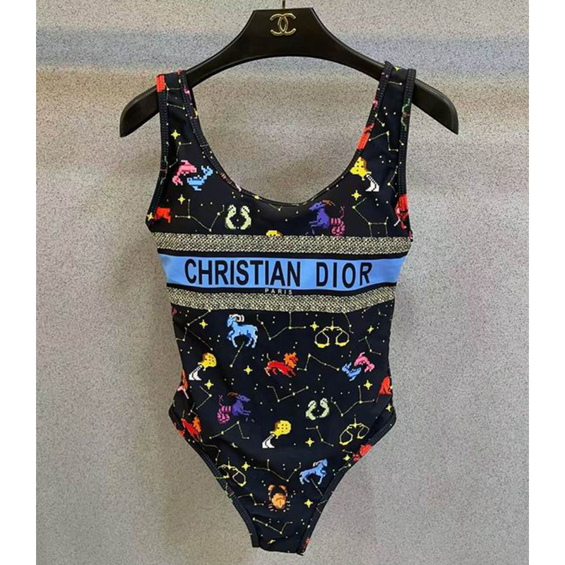 Christian Dior Swimsuit Women Pixel Zodiac Print Lycra Black