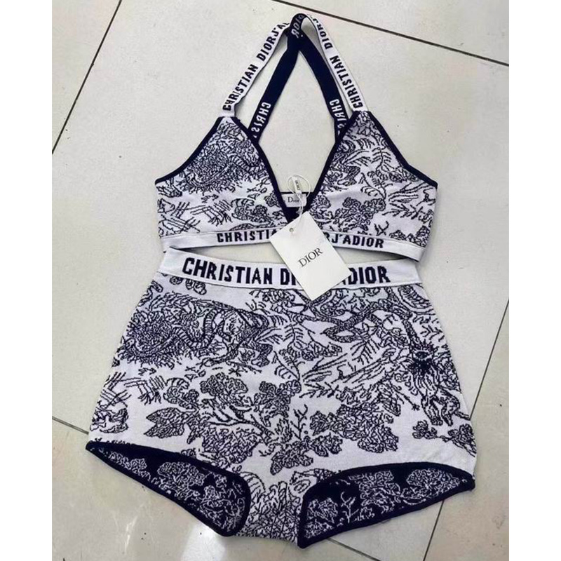 Christian Dior J'Adior Two-Piece Crisscross Swimsuit Women Toile De Jouy Lycra Black