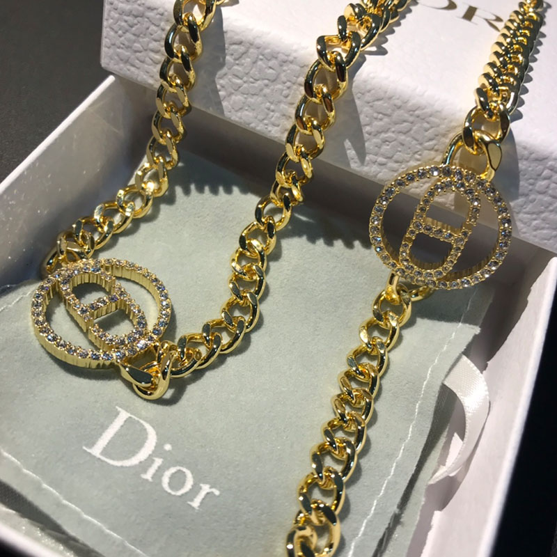 Dior 30 Montaigne Necklace Metal And Silver Crystals Gold