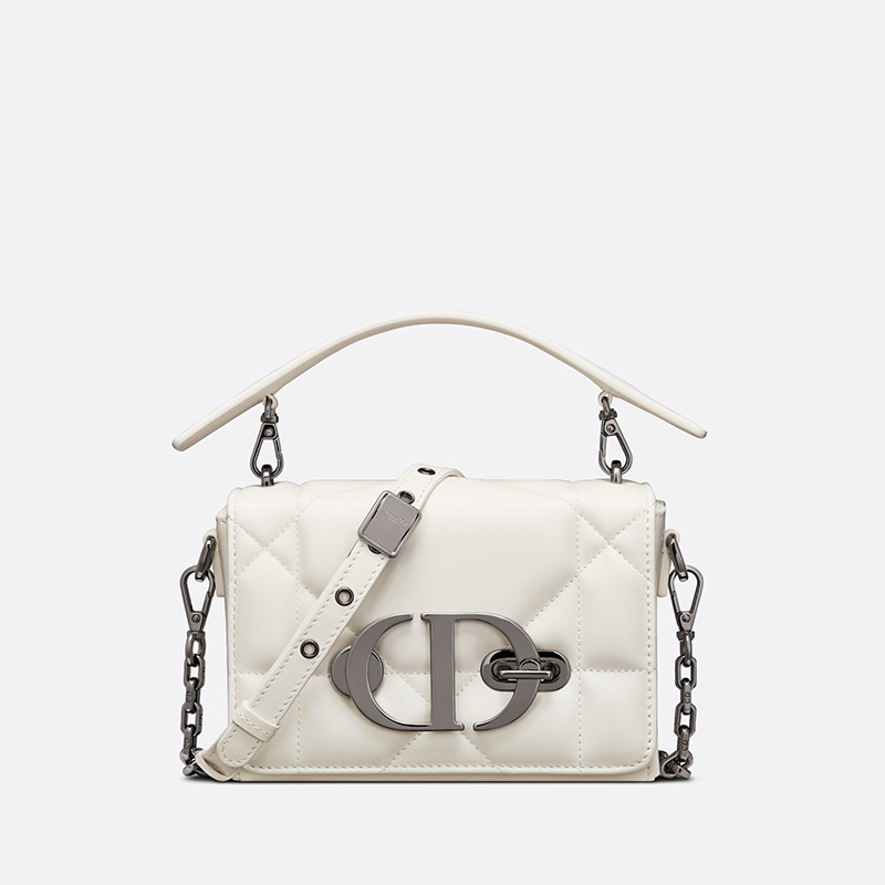 Dior 30 Montaigne Box Bag with Handle Maxicannage Lambskin White