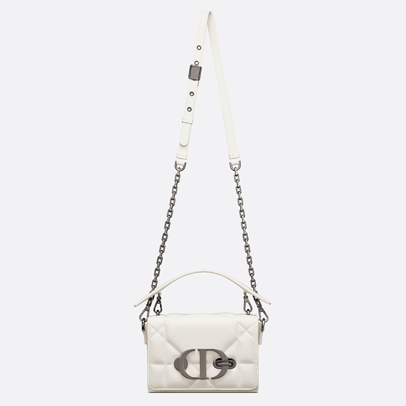 Dior 30 Montaigne Box Bag with Handle Maxicannage Lambskin White