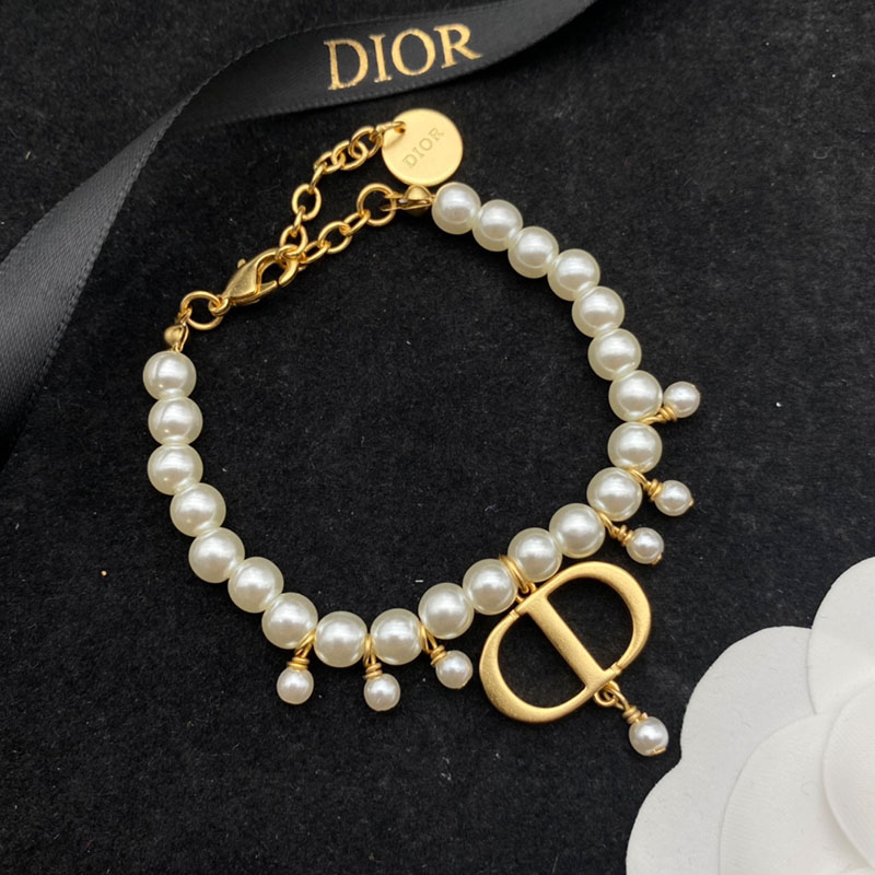 Dior 30 Montaigne Bracelet Metal and White Resin Pearls Gold