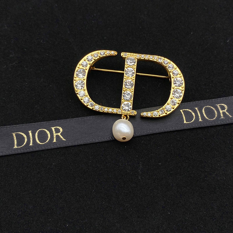 Dior 30 Montaigne Brooch Metal/ Silver Crystals and White Resin Pearls Gold