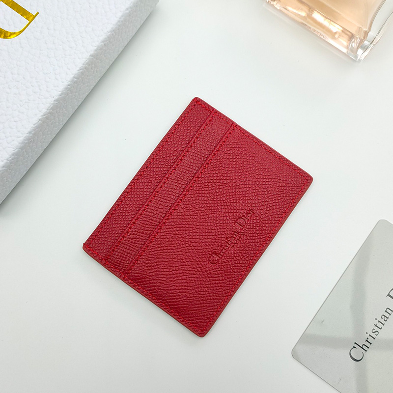 Dior 30 Montaigne Card Holder Grained Calfskin Red