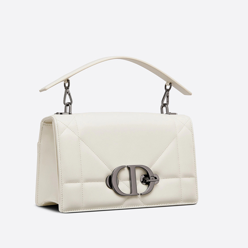 Dior 30 Montaigne Chain Bag with Handle Maxicannage Lambskin White