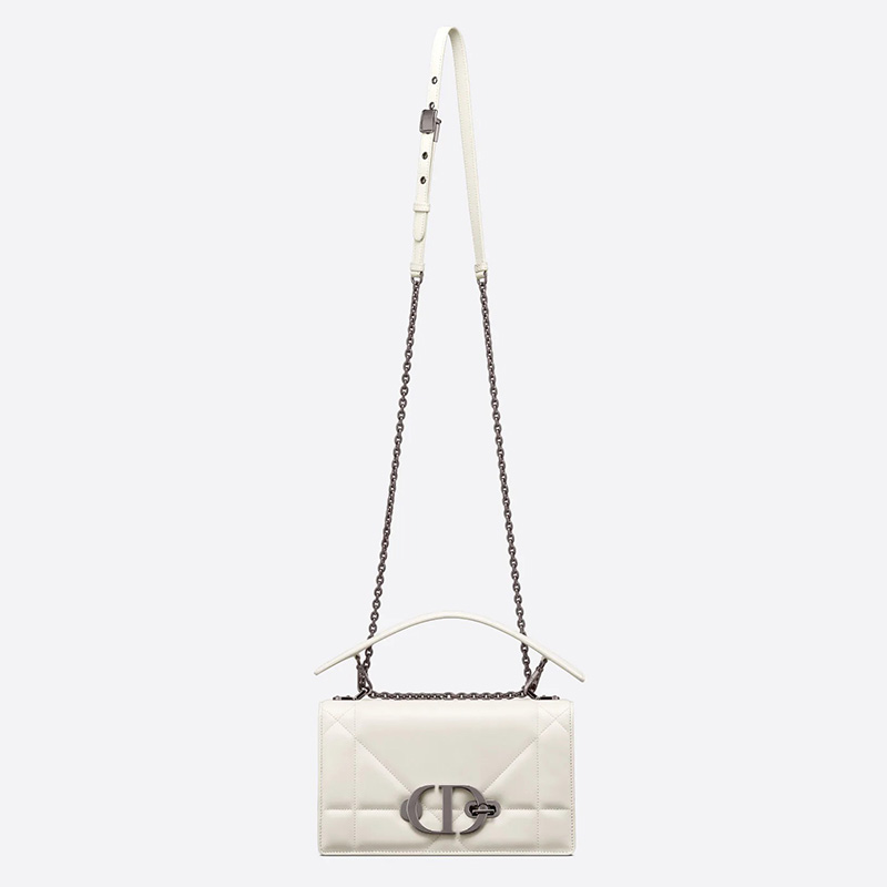 Dior 30 Montaigne Chain Bag with Handle Maxicannage Lambskin White