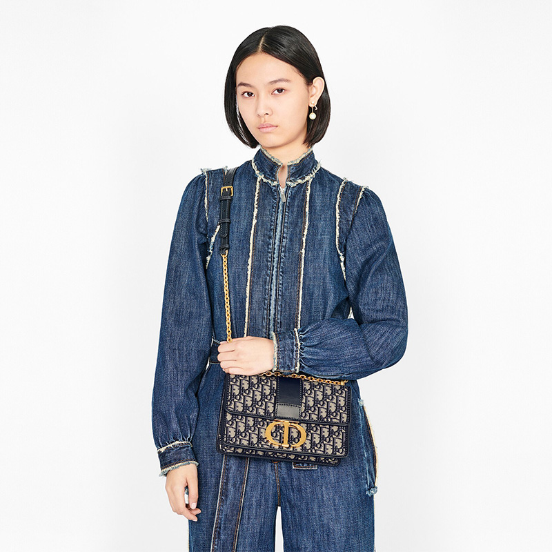 Dior 30 Montaigne Chain Bag Oblique Motif Canvas Blue