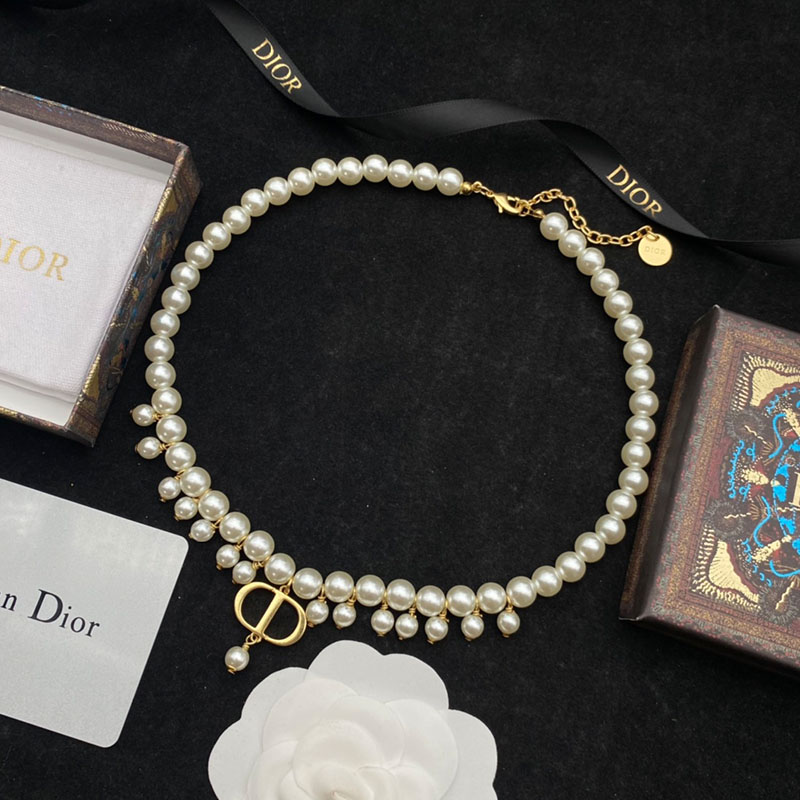Dior 30 Montaigne Choker Gold-Finish Metal and White Resin Pearls Gold