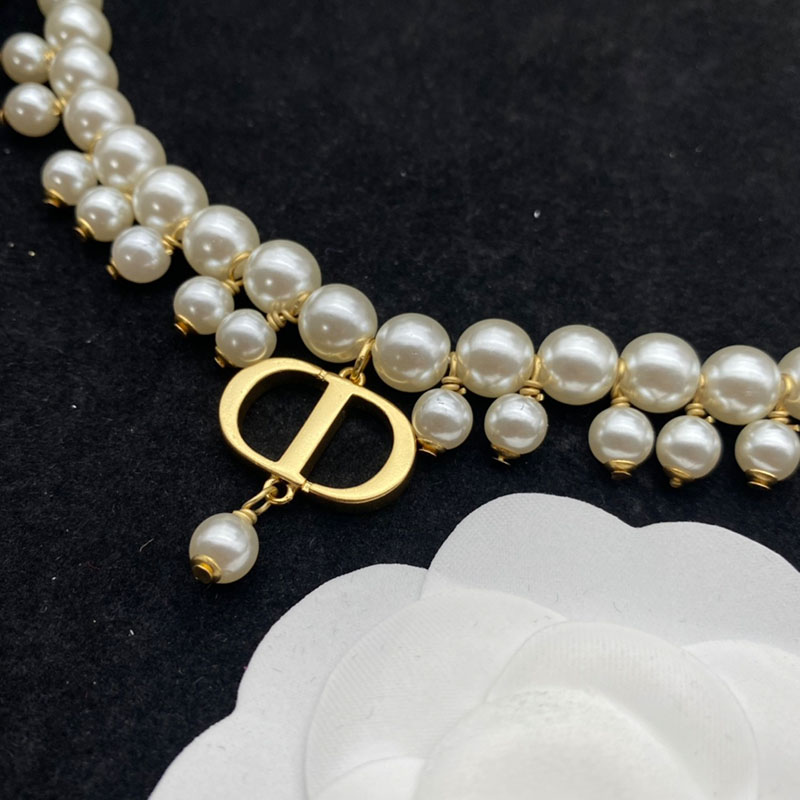 Dior 30 Montaigne Choker Gold-Finish Metal and White Resin Pearls Gold