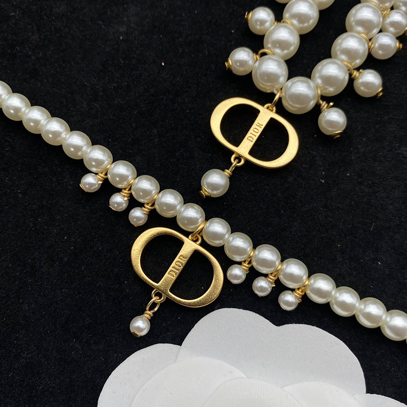 Dior 30 Montaigne Choker Gold-Finish Metal and White Resin Pearls Gold