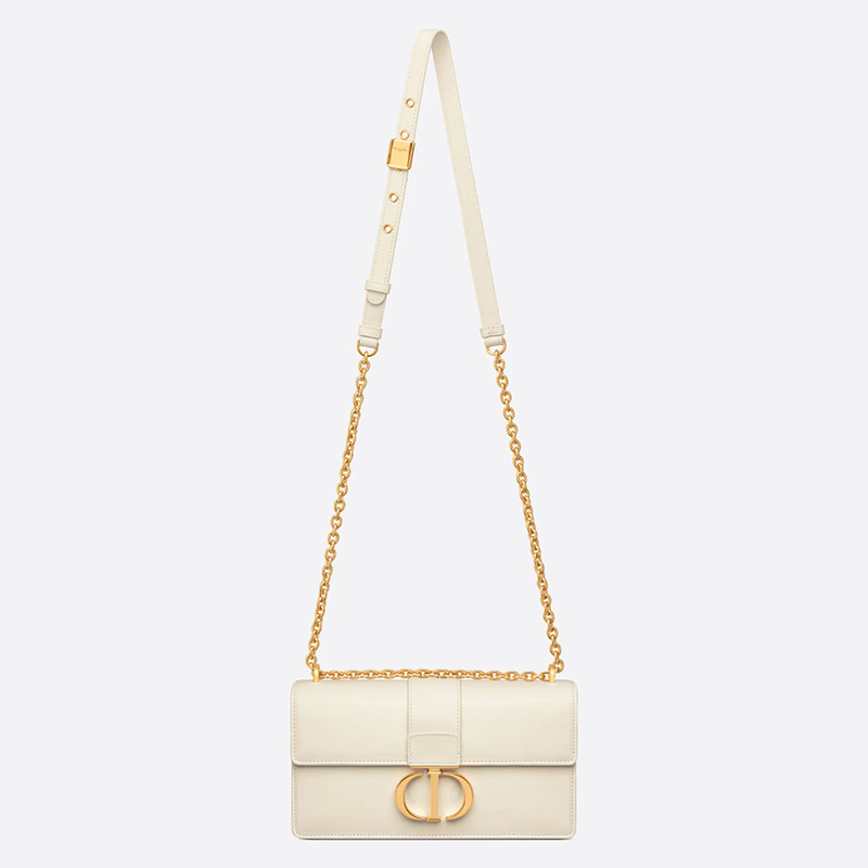 Dior 30 Montaigne East-West Bag With Chain Calfskin White