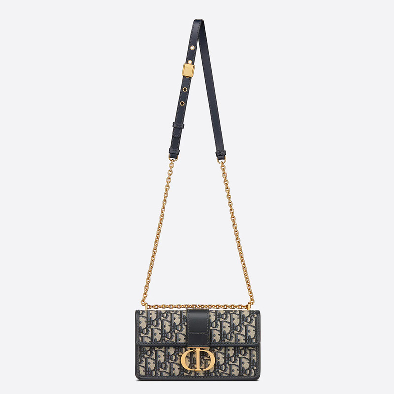 Dior 30 Montaigne East-West Bag With Chain Oblique Motif Canvas Blue