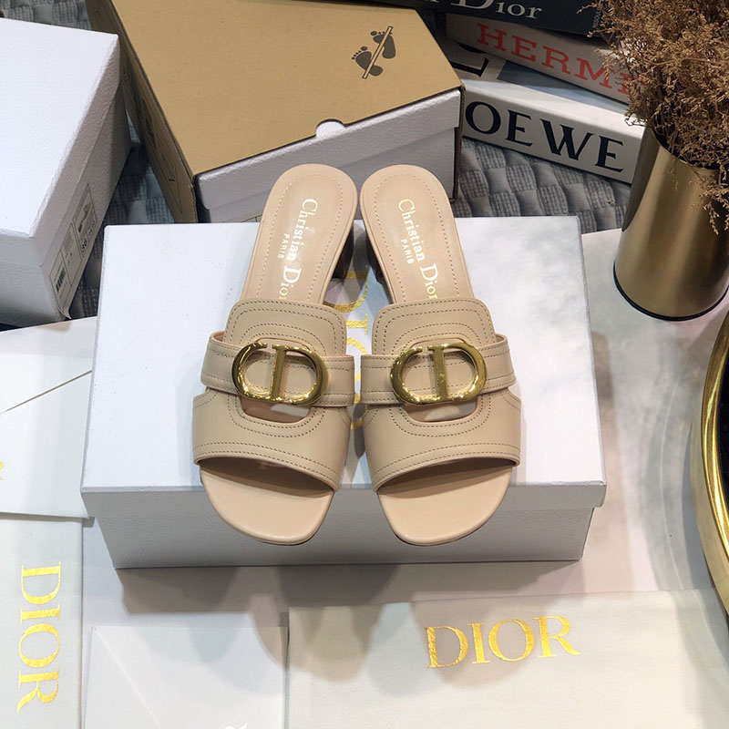 Dior 30 Montaigne Heeled Slides Women Calfskin Apricot