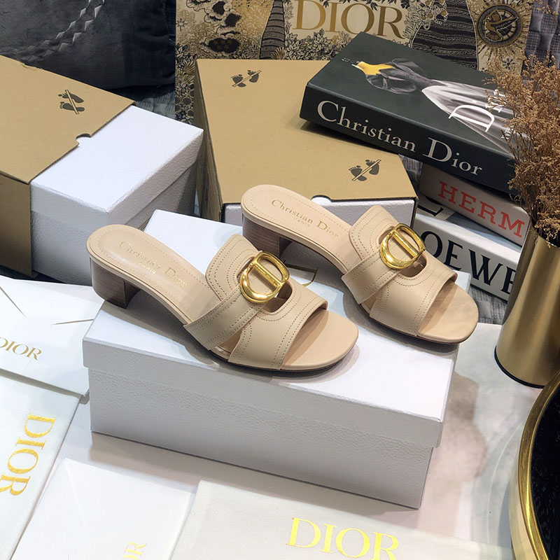 Dior 30 Montaigne Heeled Slides Women Calfskin Apricot