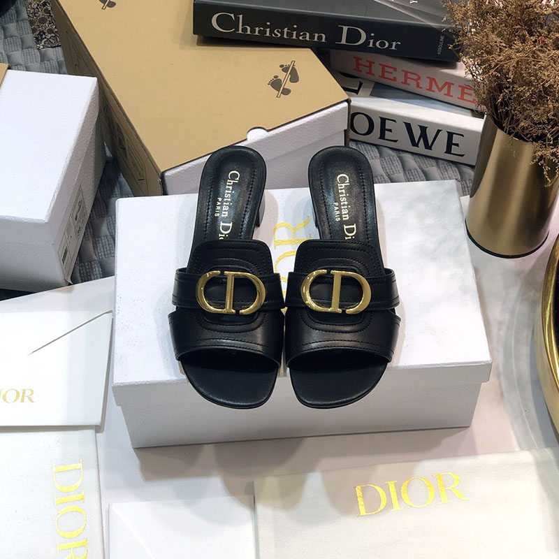 Dior 30 Montaigne Heeled Slides Women Calfskin Black