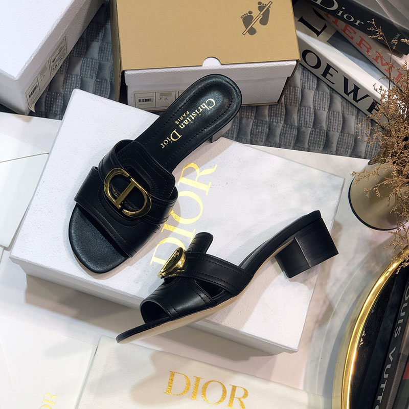 Dior 30 Montaigne Heeled Slides Women Calfskin Black