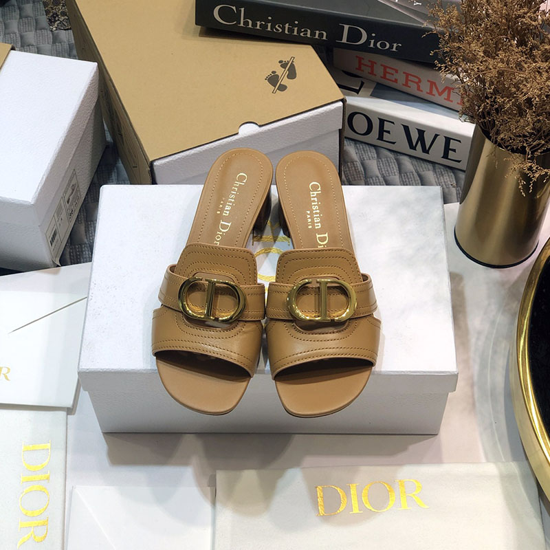 Dior 30 Montaigne Heeled Slides Women Calfskin Khaki