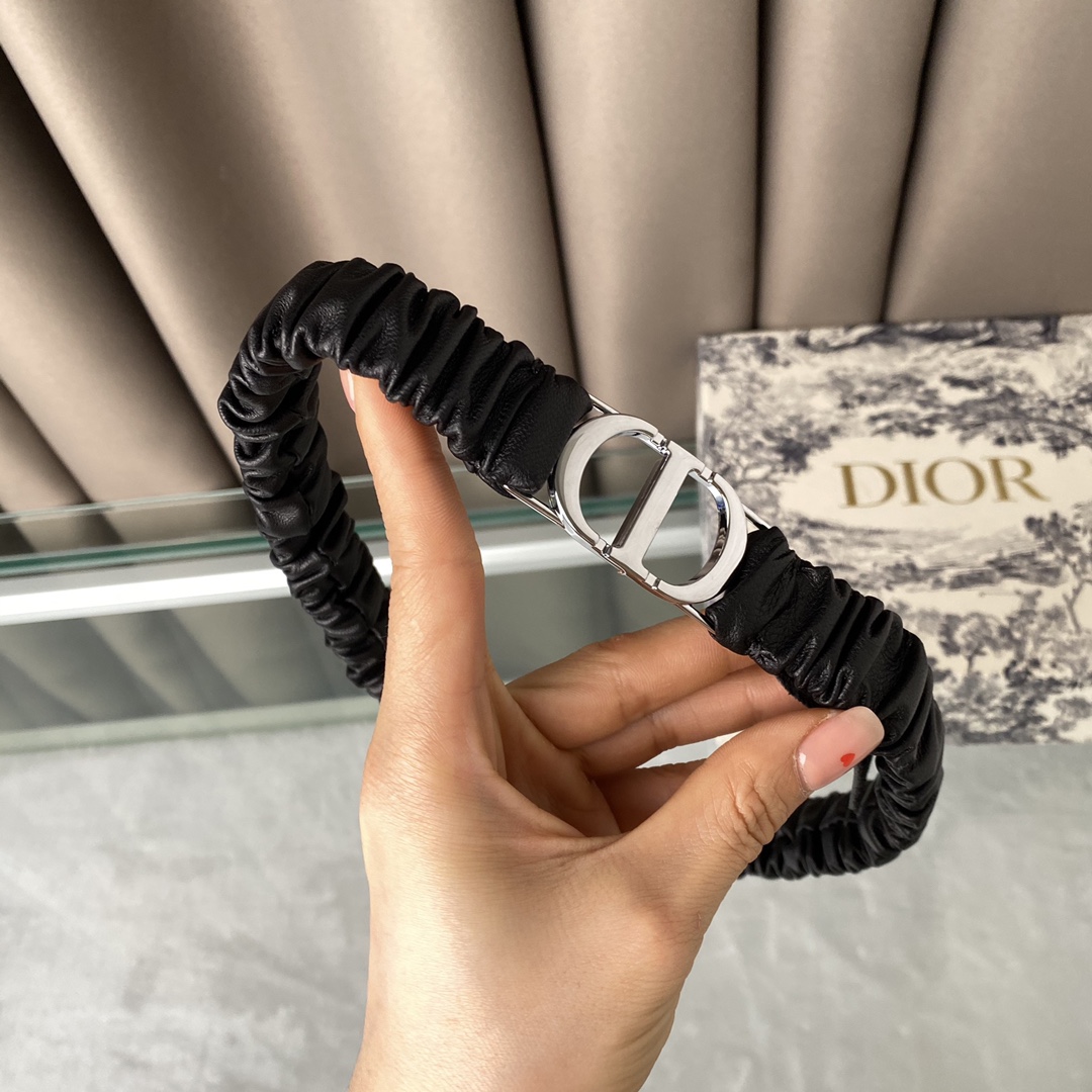 Dior 30 Montaigne Stretch Belt Pleated Lambskin Black/Silver