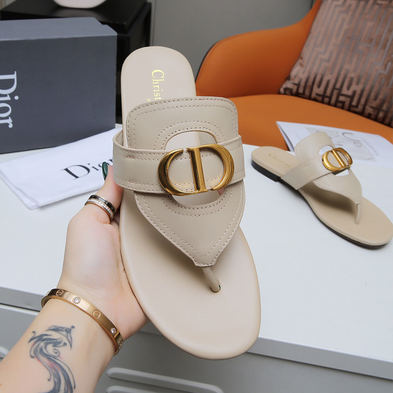 Dior 30 Montaigne Thong Slides Women Calfskin Apricot