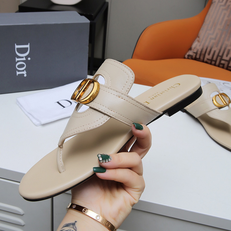 Dior 30 Montaigne Thong Slides Women Calfskin Apricot