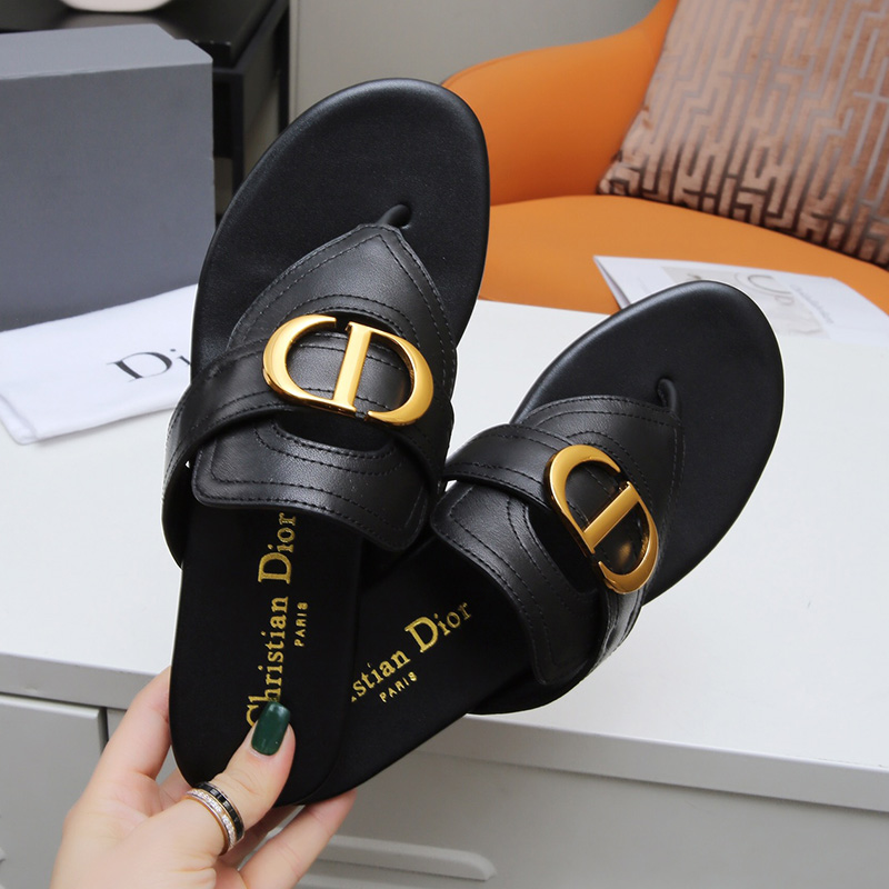 Dior 30 Montaigne Thong Slides Women Calfskin Black