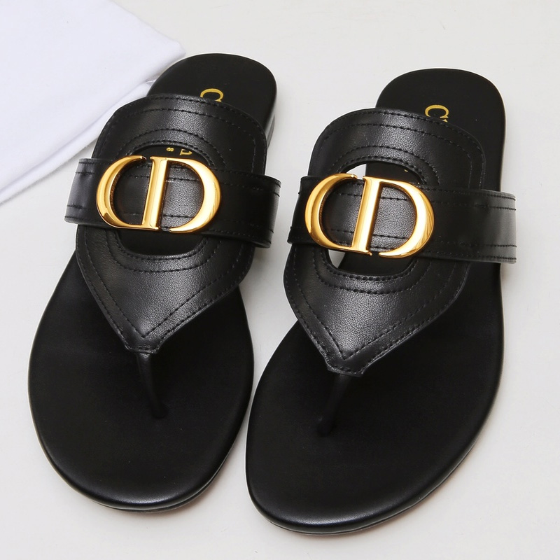 Dior 30 Montaigne Thong Slides Women Calfskin Black